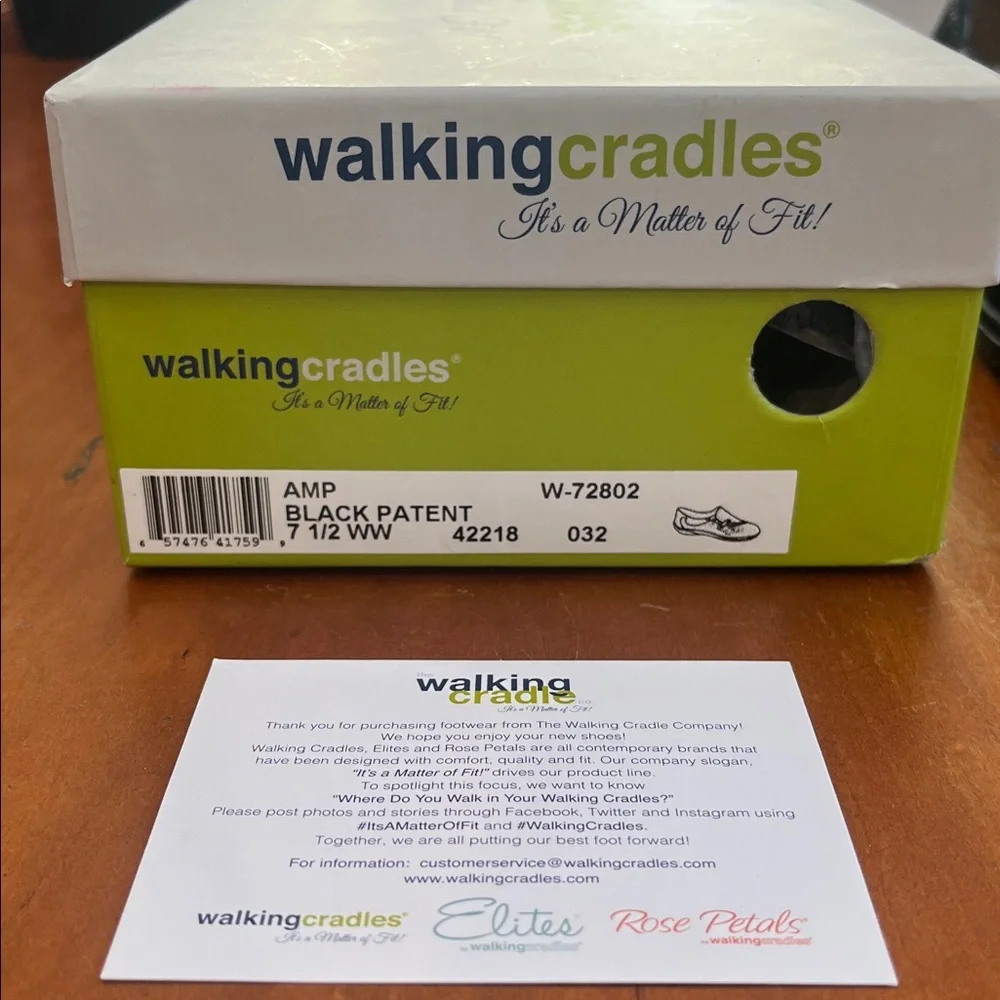 NWT Walking Cradle Orthotic AMP Black Patent Lizard Print Leather Flats. 7.5 WW.